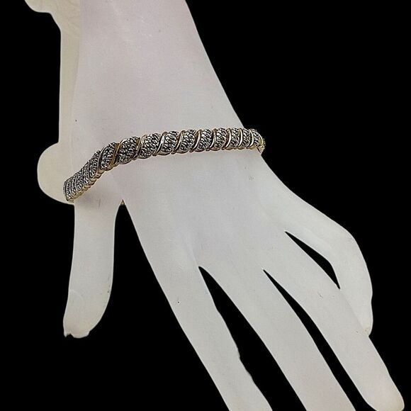 Gold Over Sterling Silver Diamond Bracelet Taiwan FAS Vintage 90s Twist Design - Picture 12 of 16